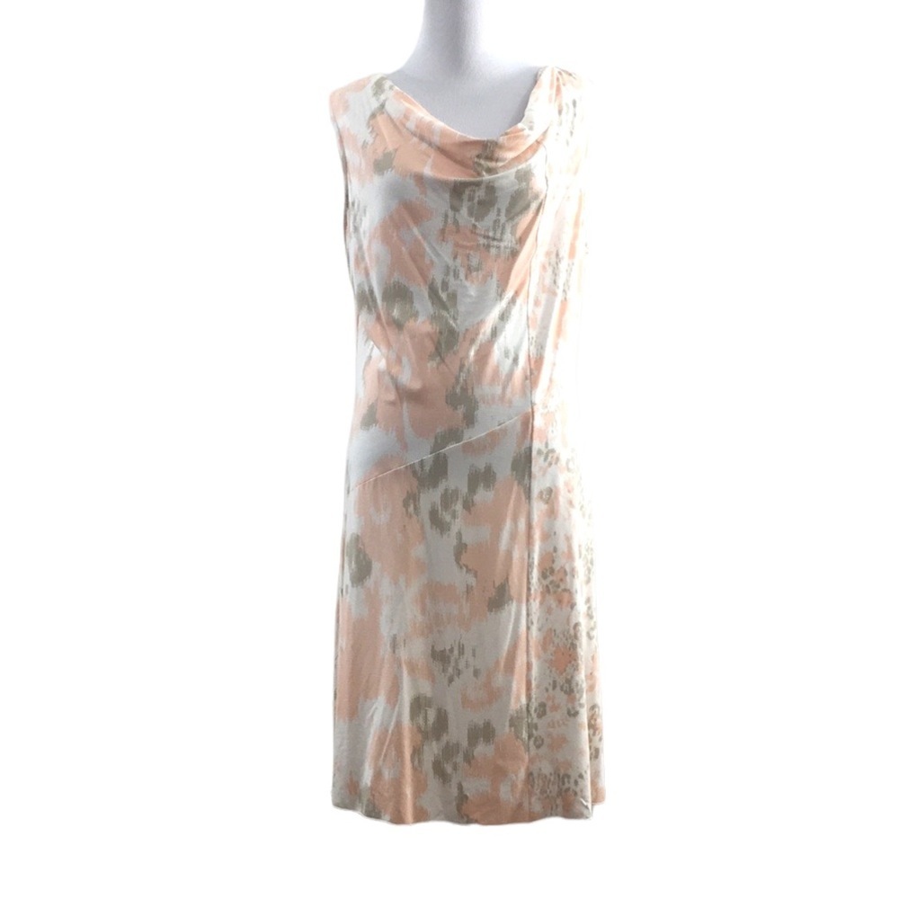 3/$20 Spanner Allure Off White Salmon Abstract Print Midi Dress Womens Small